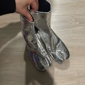 Silver Split-Toe Ankle Boots